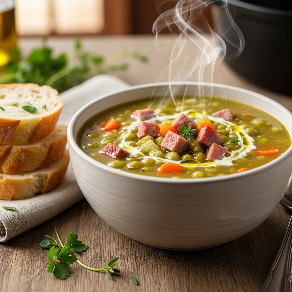 Discover the ultimate ham and split pea soup recipe—a savory classic packed with comforting flavor for any occasion.