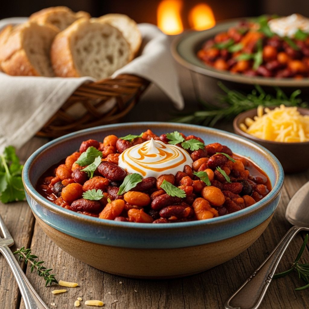 A medley of colorful legumes and savory meats bakes into a rich, make-ahead comfort dish.