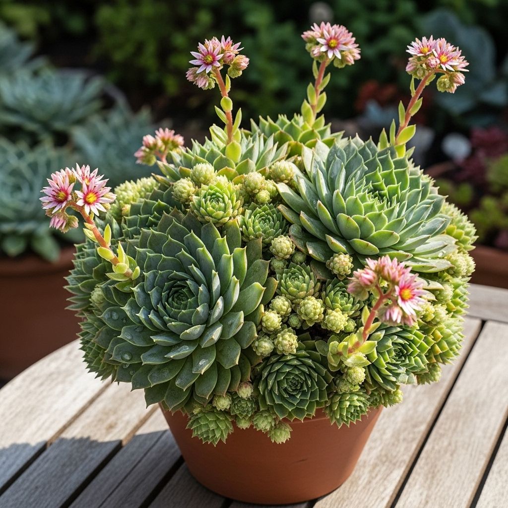 Uncover the enchanting bloom cycle and care techniques for hens and chicks succulents—Sempervivum in your garden.
