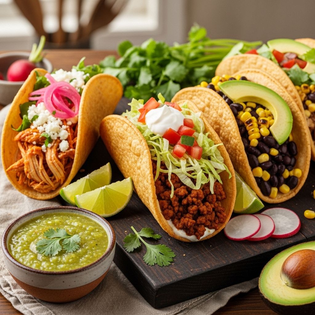 Experience the joy of crafting your own crisp shells and savoring vibrant zesty toppings.