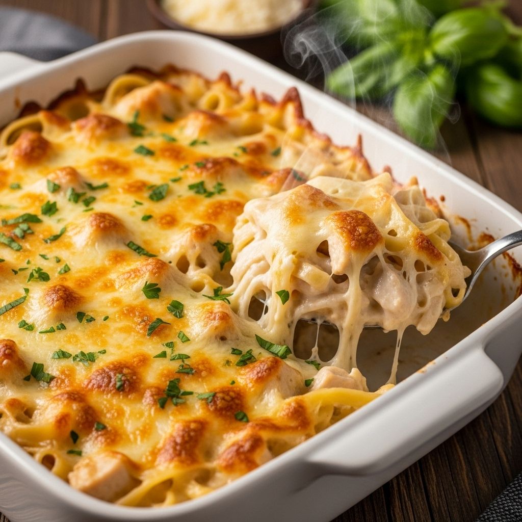 Easy Chicken Alfredo Casserole Recipe: Cheesy Family Favorite Transform your weeknight dinner with this creamy, cheesy chicken alfredo casserole that's ready in minutes
