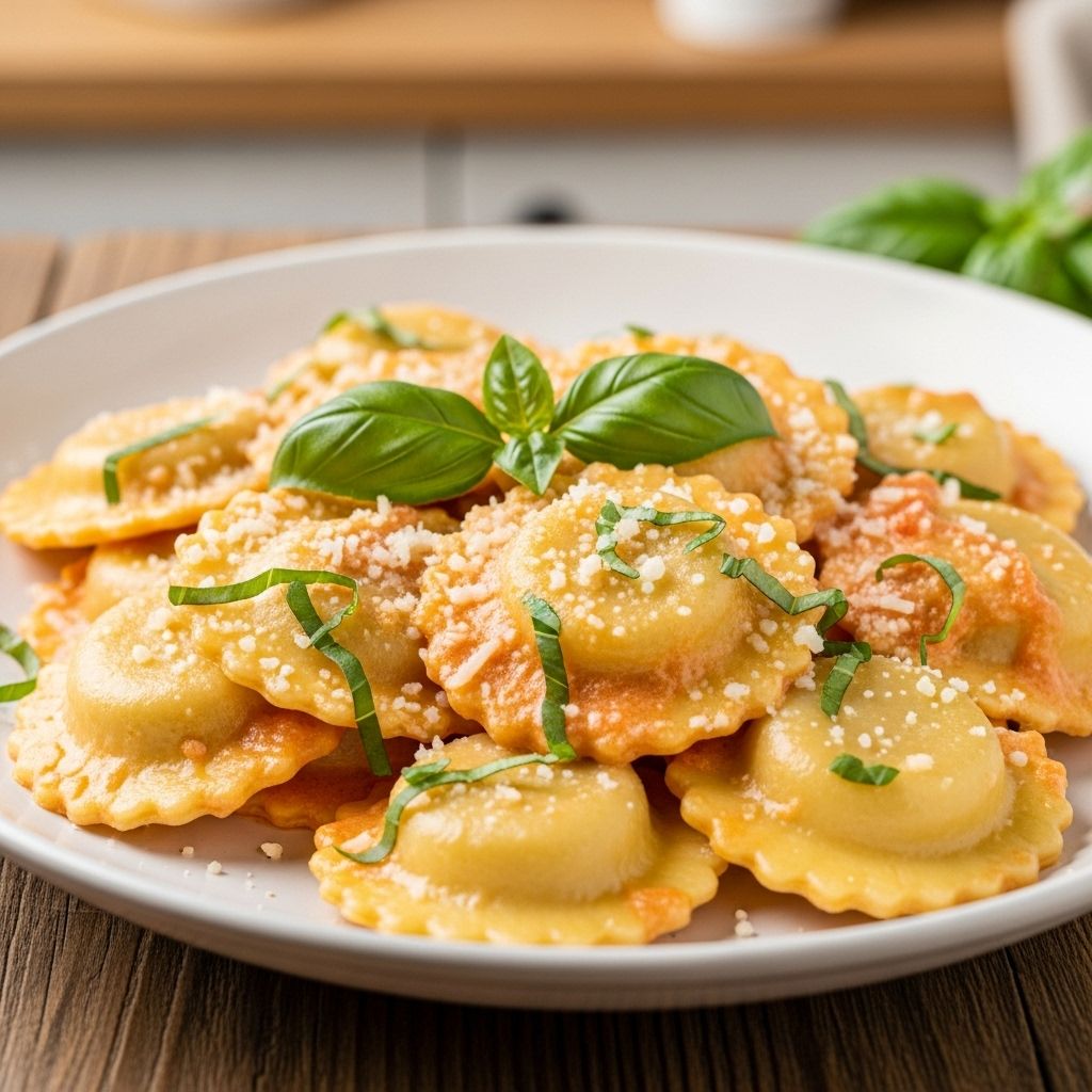 Discover the art of homemade four cheese ravioli, from crafting fresh pasta to creamy cheese filling and a rich pesto cream sauce!