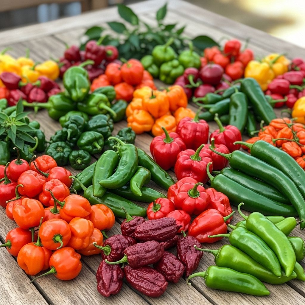 Explore a comprehensive guide to 43 unique hot pepper varieties, their Scoville ratings, flavors, origins, and growing tips for your garden.