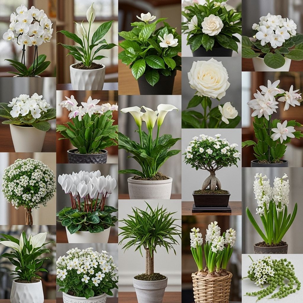 Brighten your indoor spaces with these 17 stunning houseplants known for their enchanting white flowers and year-round charm.