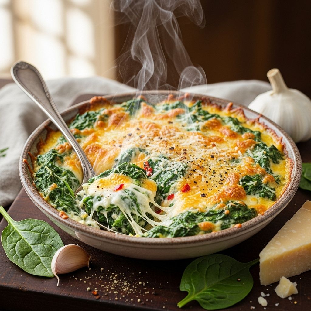 A luxurious blend of fresh spinach, cream, and melted cheeses for the perfect side dish