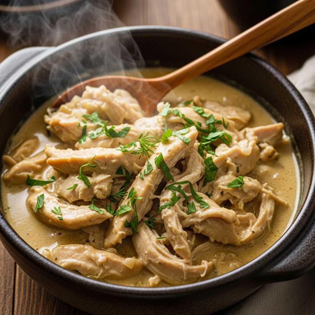 Slow Cooker Chicken Recipe: Creamy Melt-In-Your-Mouth Comfort A deliciously tender slow cooker chicken recipe that practically dissolves with each bite