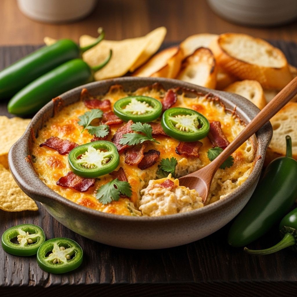 A creamy crowd-pleaser with spicy heat, cheesy pull, and bacon crunch in every bite.