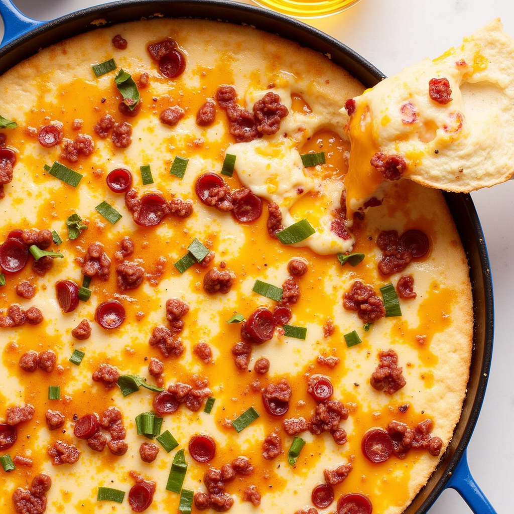 A creamy crowd-pleaser with spicy heat, cheesy pull, and bacon crunch in every bite.
