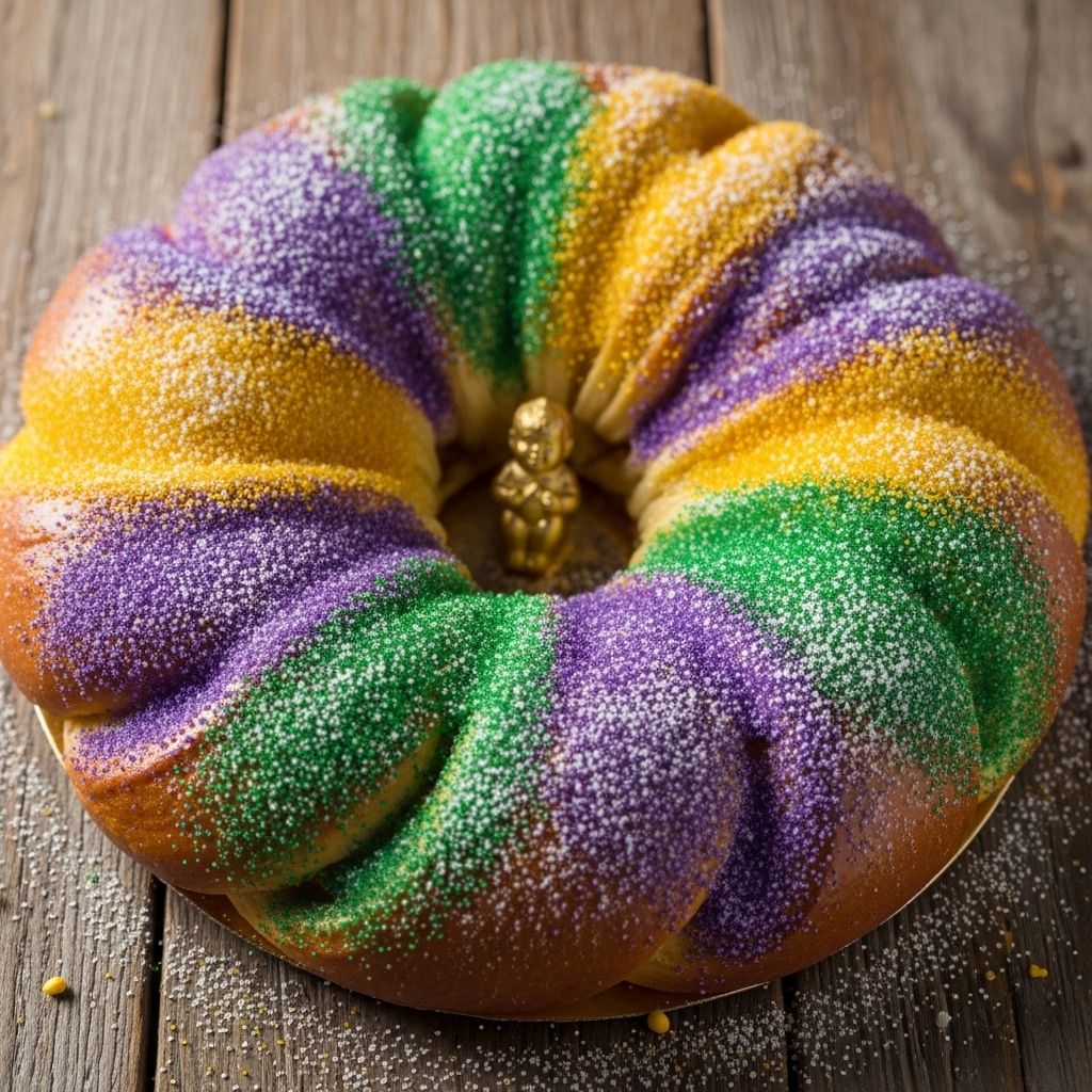 Celebrate Mardi Gras with a homemade King Cake – a vibrant, sweet bread rich with tradition, flavor, and festive color.