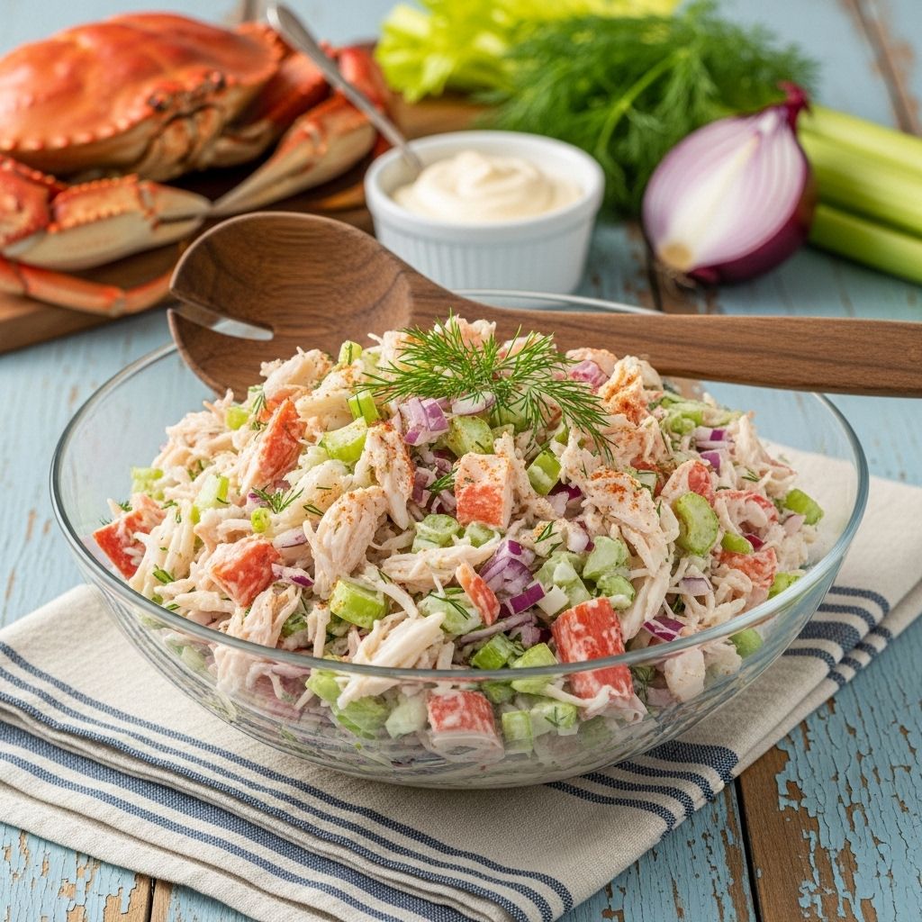 Whip up this creamy and zesty crab salad—perfect for sandwiches, gatherings, or a cool summer lunch.