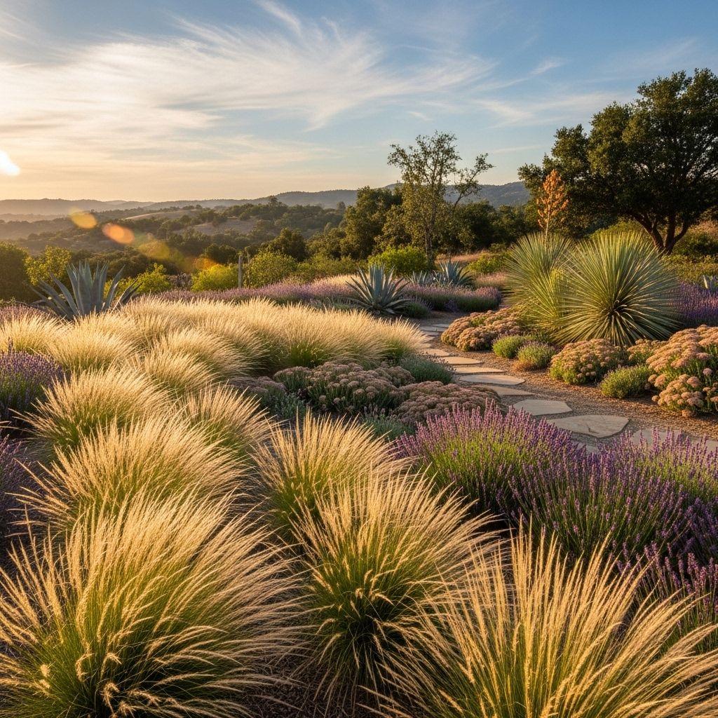 Soft golden plumes add dynamic movement and low-water beauty to every garden setting.