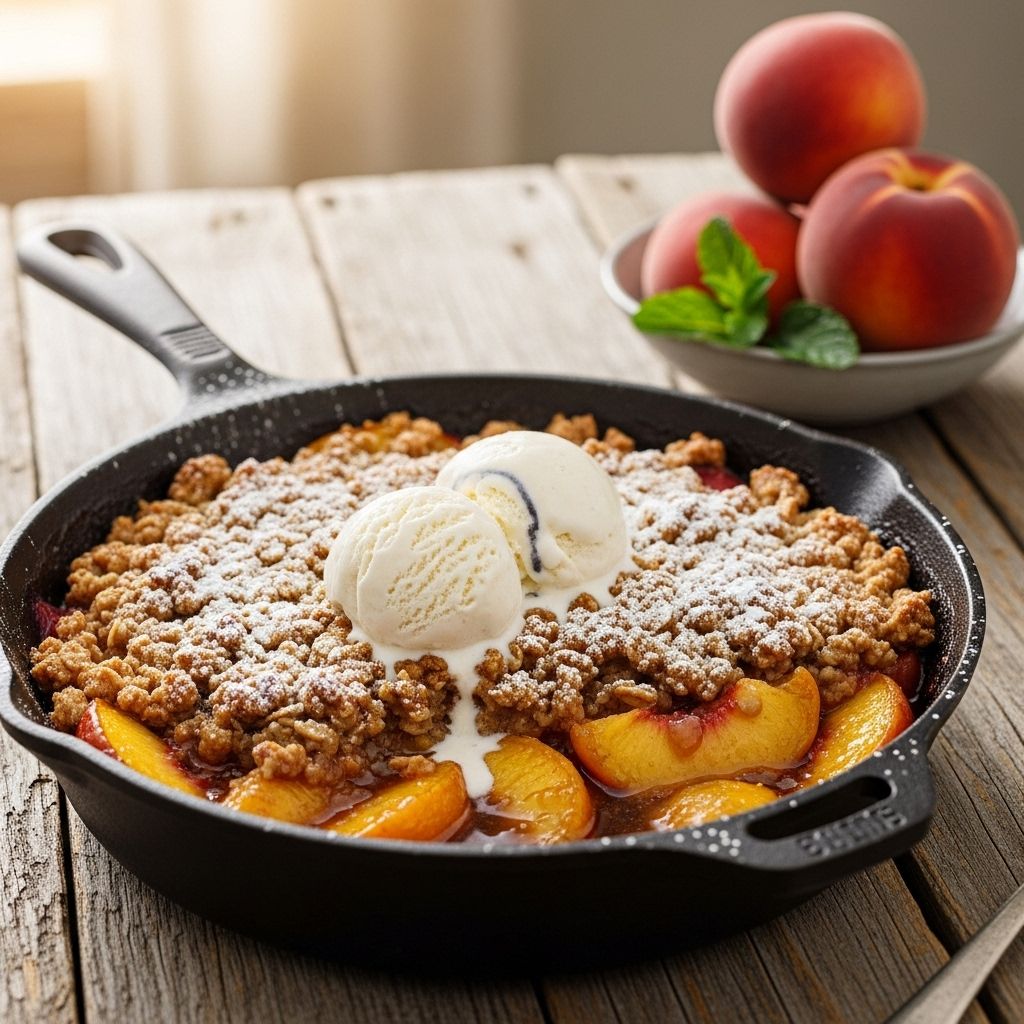 Relive homemade nostalgia with this classic peach crisp, featuring fresh peaches and a golden, crumbly topping.