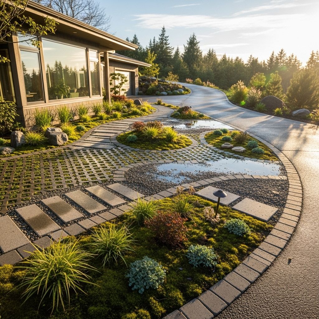 Rainwater becomes a resource as entryways integrate seamlessly with lush garden edges.