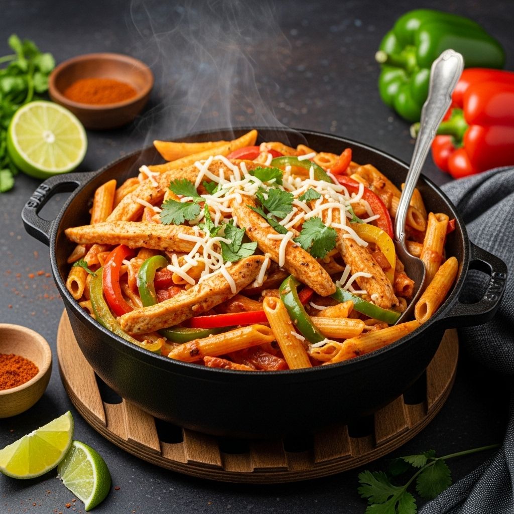 One Pot Chicken Fajita Pasta Recipe: Easy 30-Minute Meal A delicious fusion of Mexican flavors and Italian comfort food ready in under 30 minutes