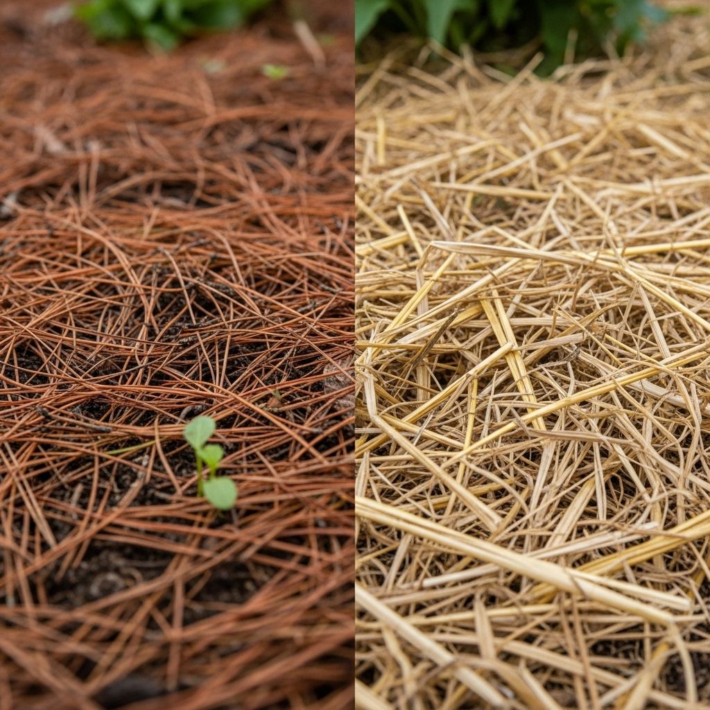 Discover the benefits and limitations of using pine straw and traditional straw as garden mulch options