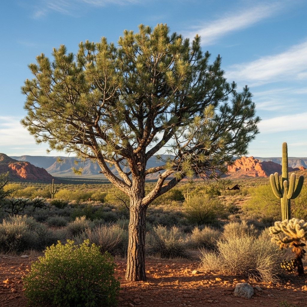 Drought-hardy evergreen that offers flavorful nuts and enhances low-water garden beauty.