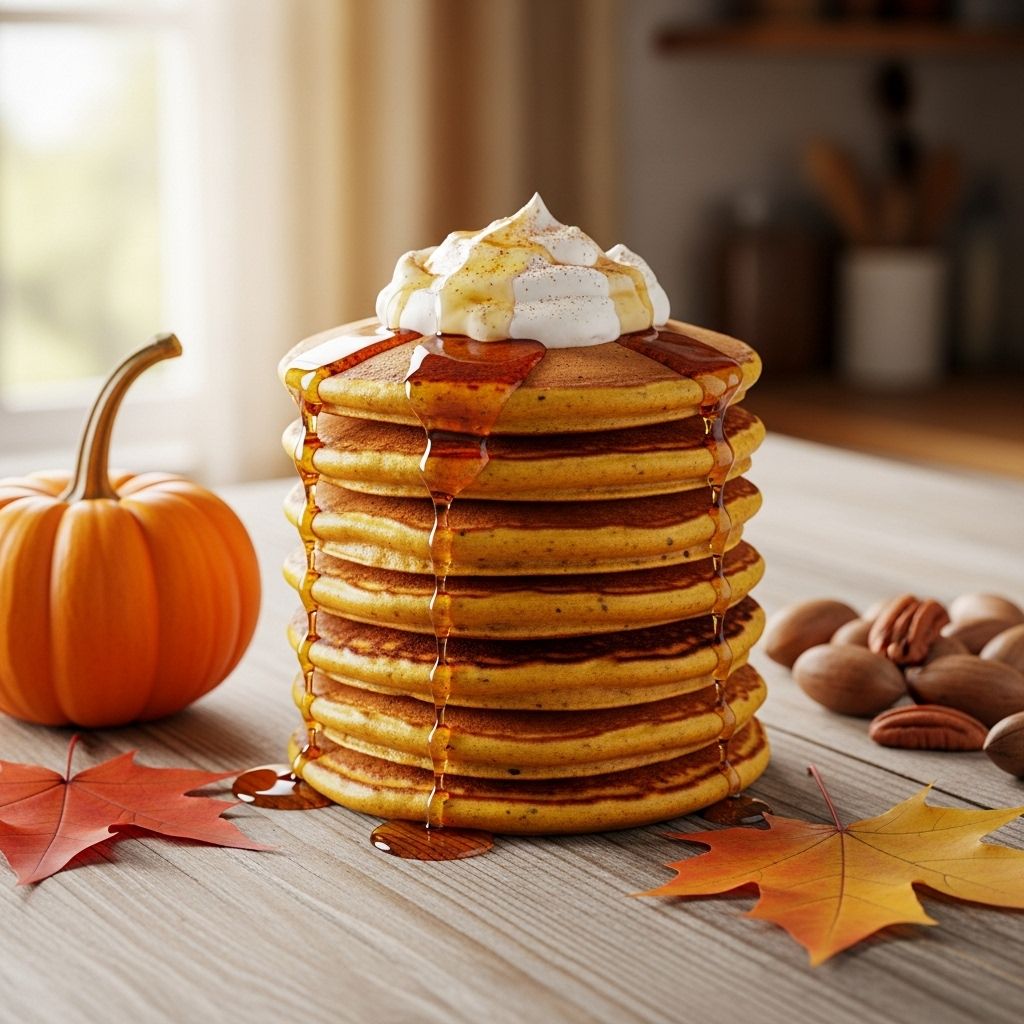Pumpkin Pancakes: The Ultimate Fall Breakfast A velvety spice-infused batter guarantees a warm, comforting start to autumn mornings.