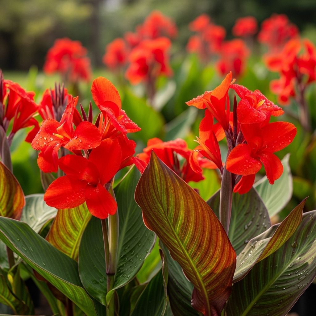 Fiery blooms and lush foliage create a tropical garden display that wows all season.
