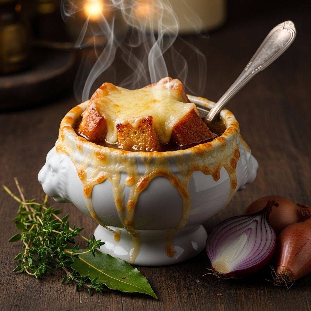 Master the art of French onion soup with this trusted, cozy, and cheese-topped classic recipe guide for home cooks.