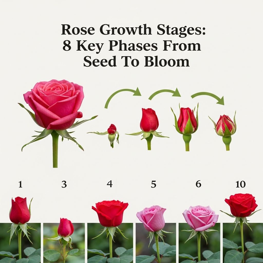 Discover the complete journey of roses from seed, through every growth stage, to full-blooming beauty in your garden.