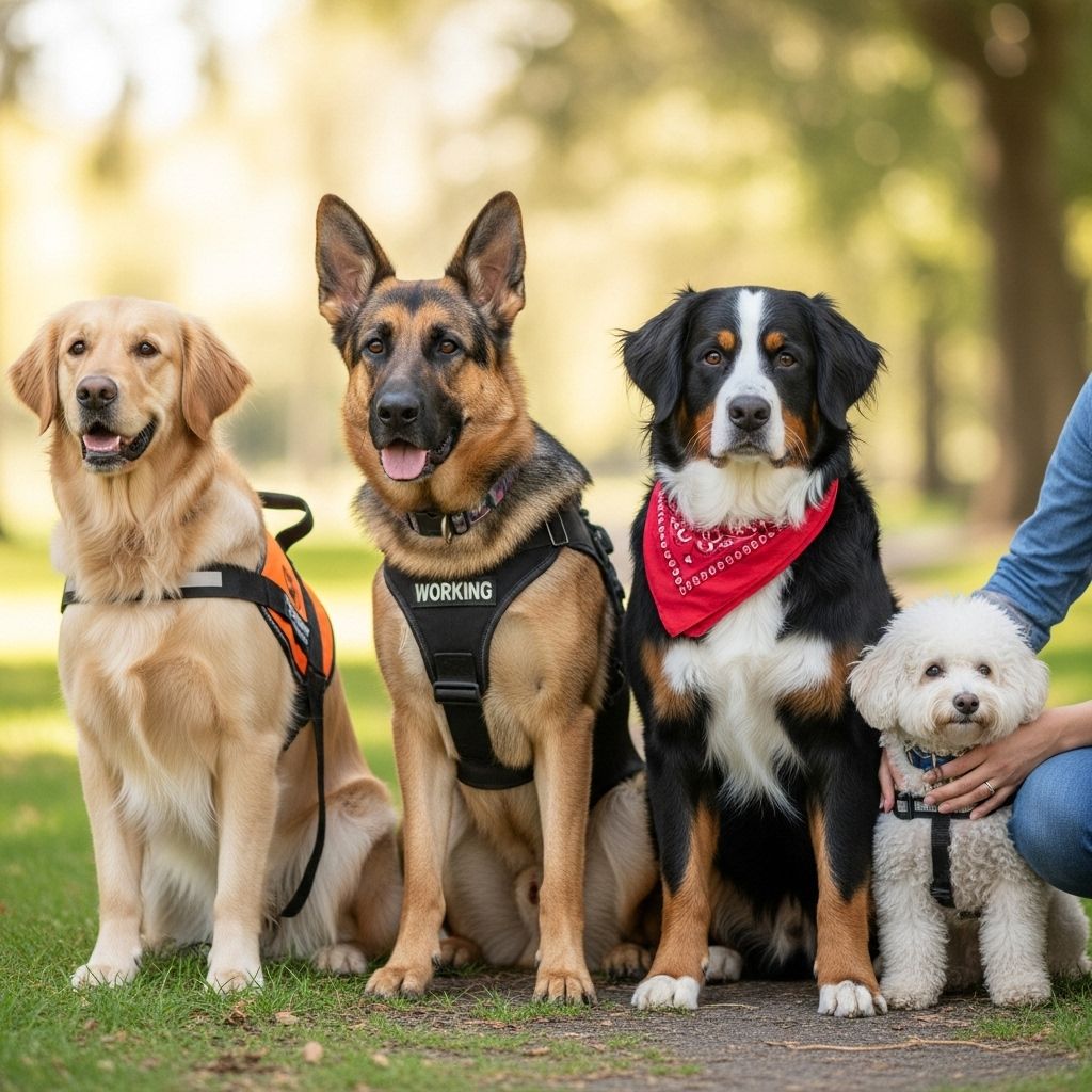 Service, Working, Therapy, And Emotional Support Dogs Guide Uncover how trained canines fulfill missions, from security tasks to warm companionship.