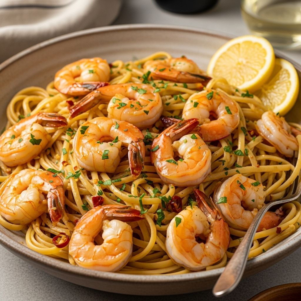 Experience the classic flavors of shrimp scampi with pasta—quick, elegant, and bursting with garlic-lemon butter goodness.