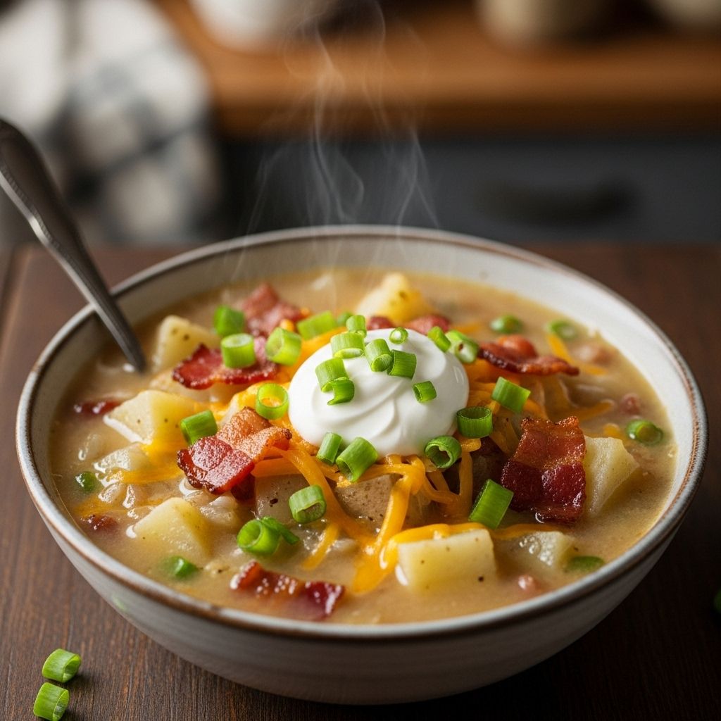 This hearty slow cooker loaded potato soup is creamy, rich, and perfect for chilly nights, bringing together classic flavors and effortless prep.