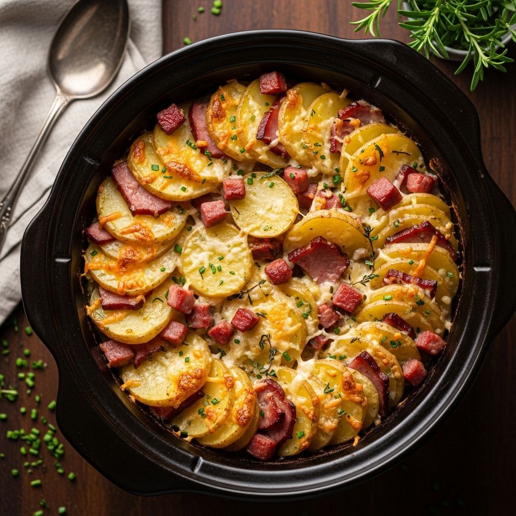 Discover how to make irresistibly creamy, cheesy, and hearty scalloped potatoes and ham in your slow cooker—perfect for weeknight dinners or festive gatherings.