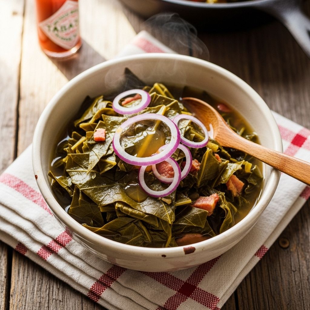 A slow-cooked side that melds smoky ham flavors with bright vinegar notes.