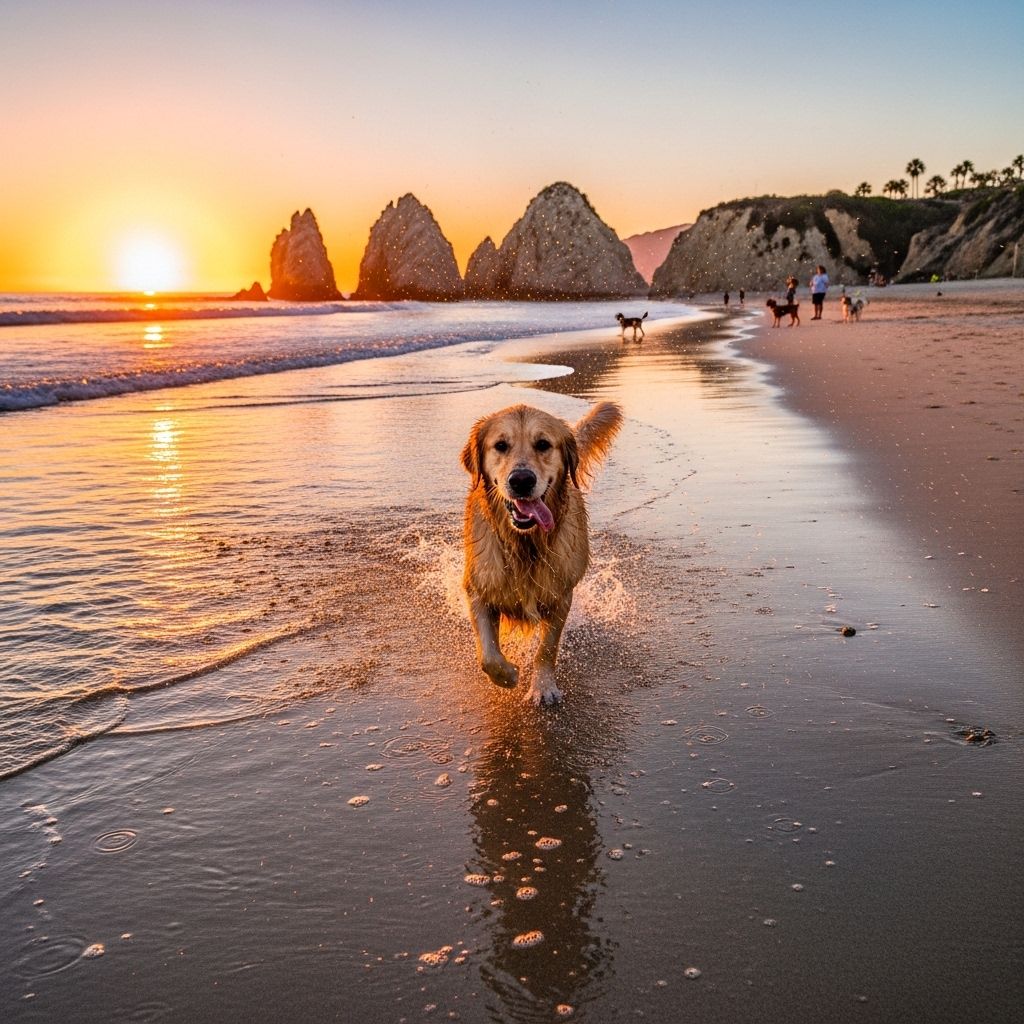 Leashed companions can wander tide pools and hidden coastal paths in peaceful seclusion.