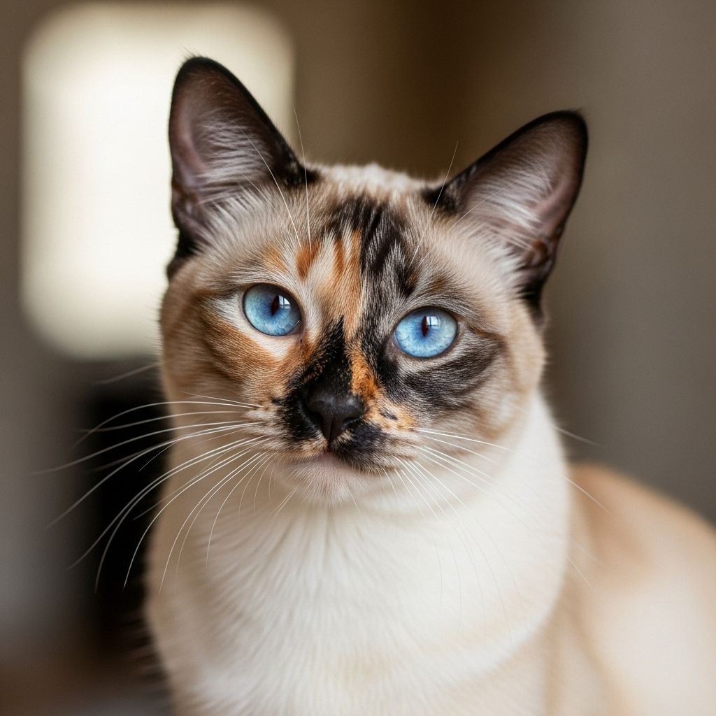 Mesmerizing blue eyes and tortoiseshell mosaic offer a spirited, engaging companion.