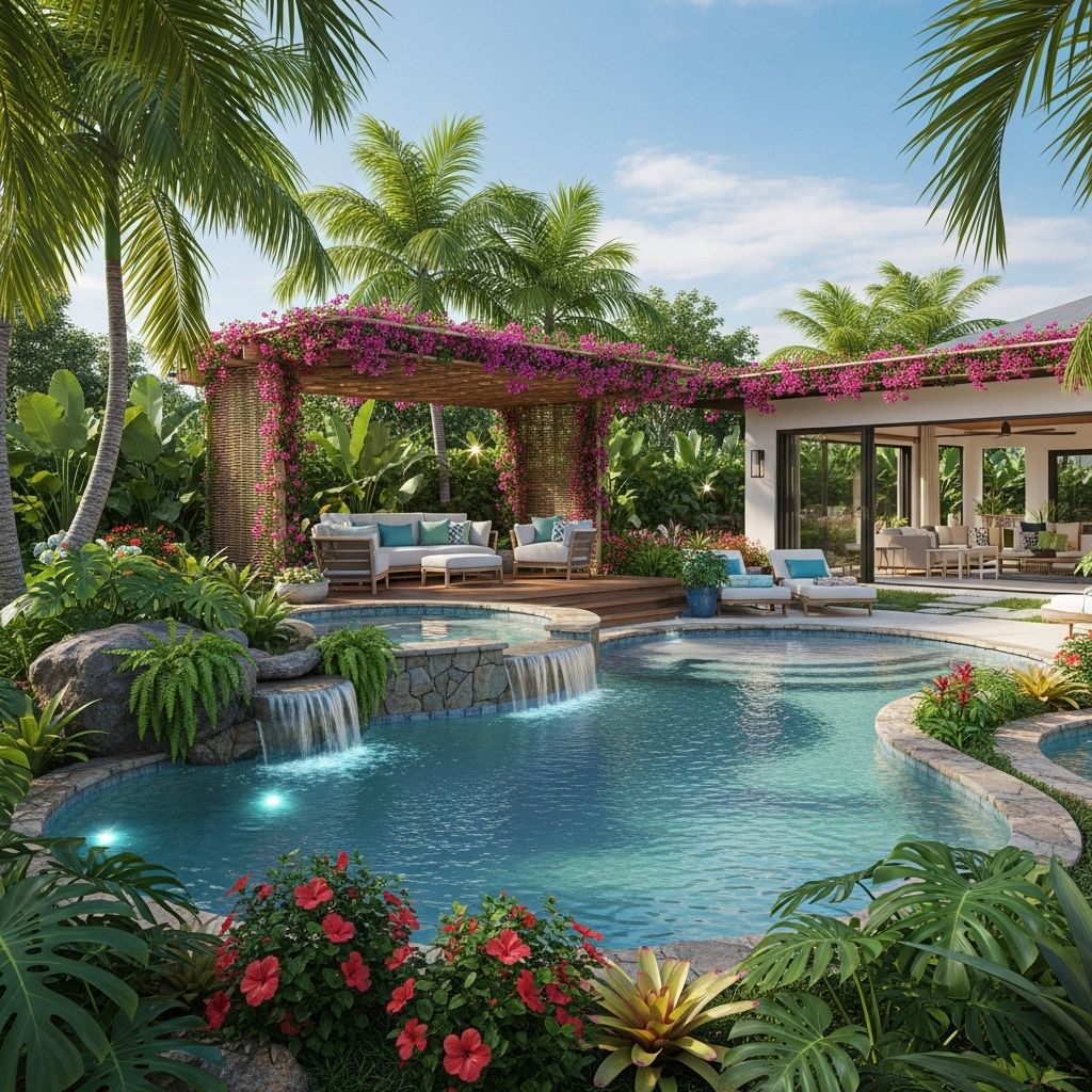 Tropical Garden Ideas: 10 Resort-Style Backyard Designs Transform your outdoor space into a lush paradise with vibrant blooms and serene vibes.