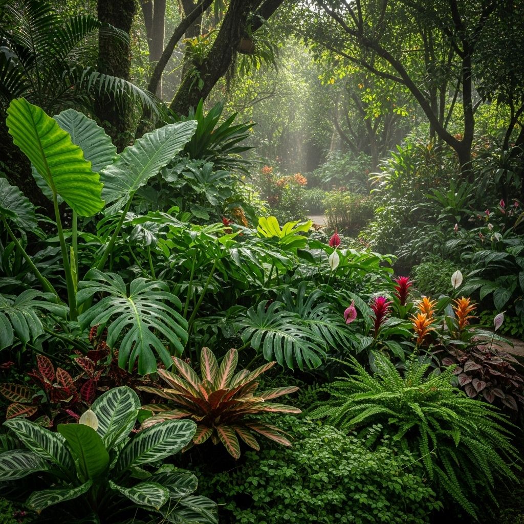 Unleash exotic colors and dramatic leaves in dim areas for a vibrant backyard retreat.