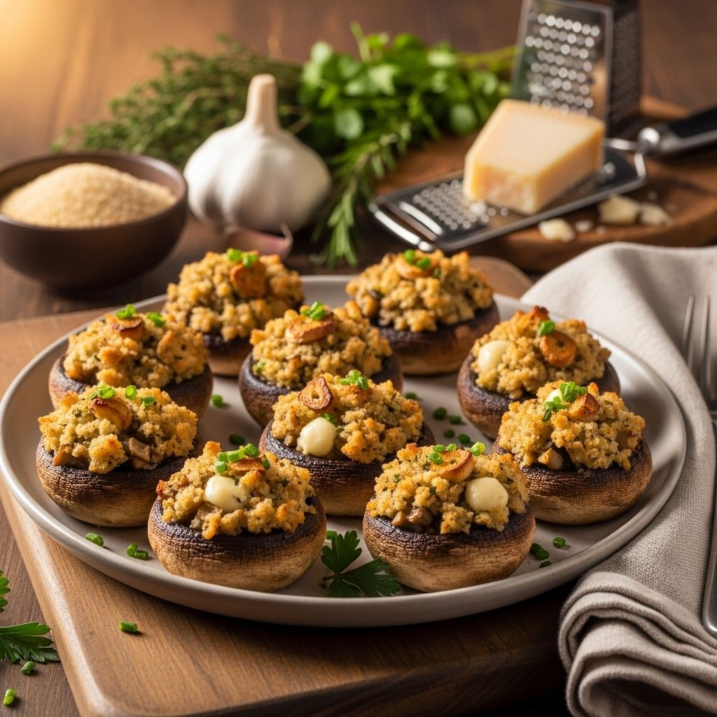A creamy, savory filling transforms bite-sized caps into the perfect party starter.