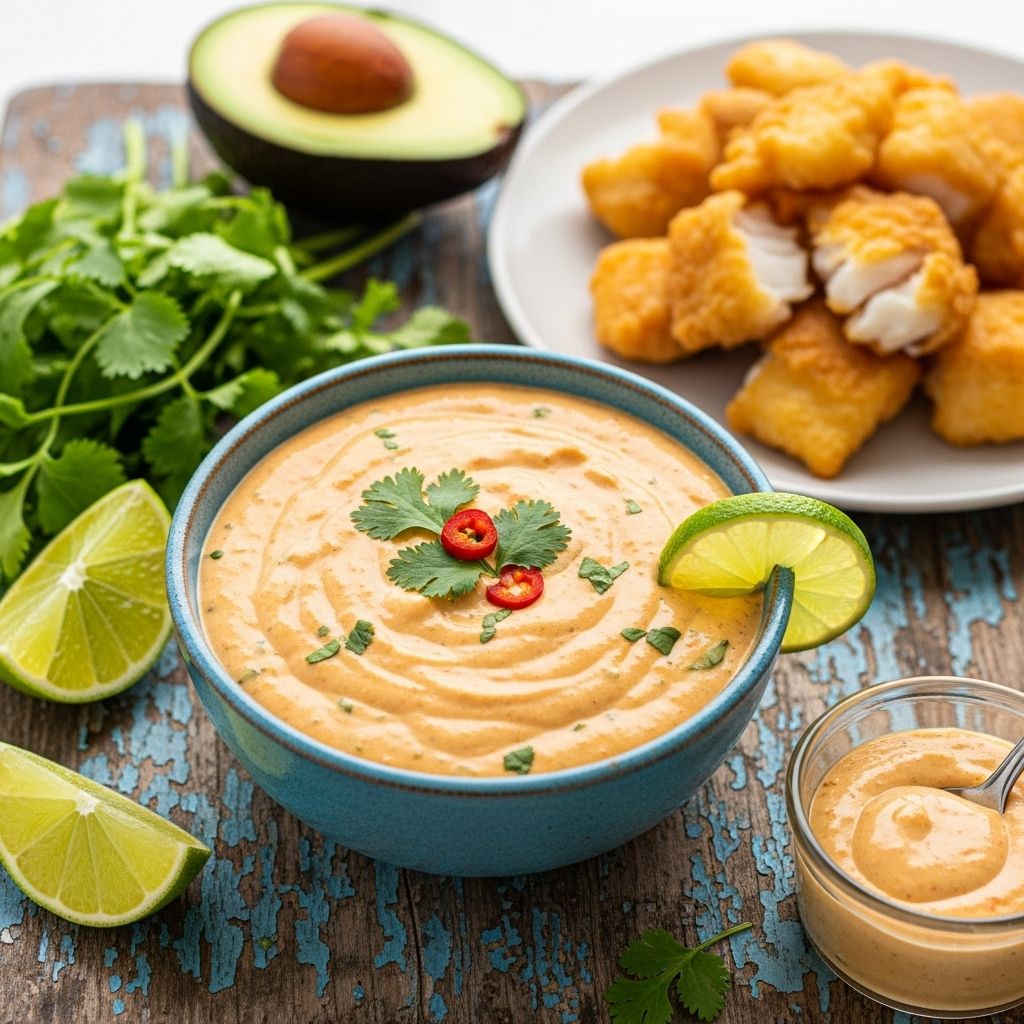 Rich lime and mayo blend with subtle spice for a sauce that elevates every taco.