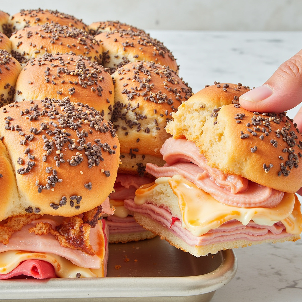 Swiss, ham, and jammy onions in pillowy, sweet buns deliver a tasty snack.