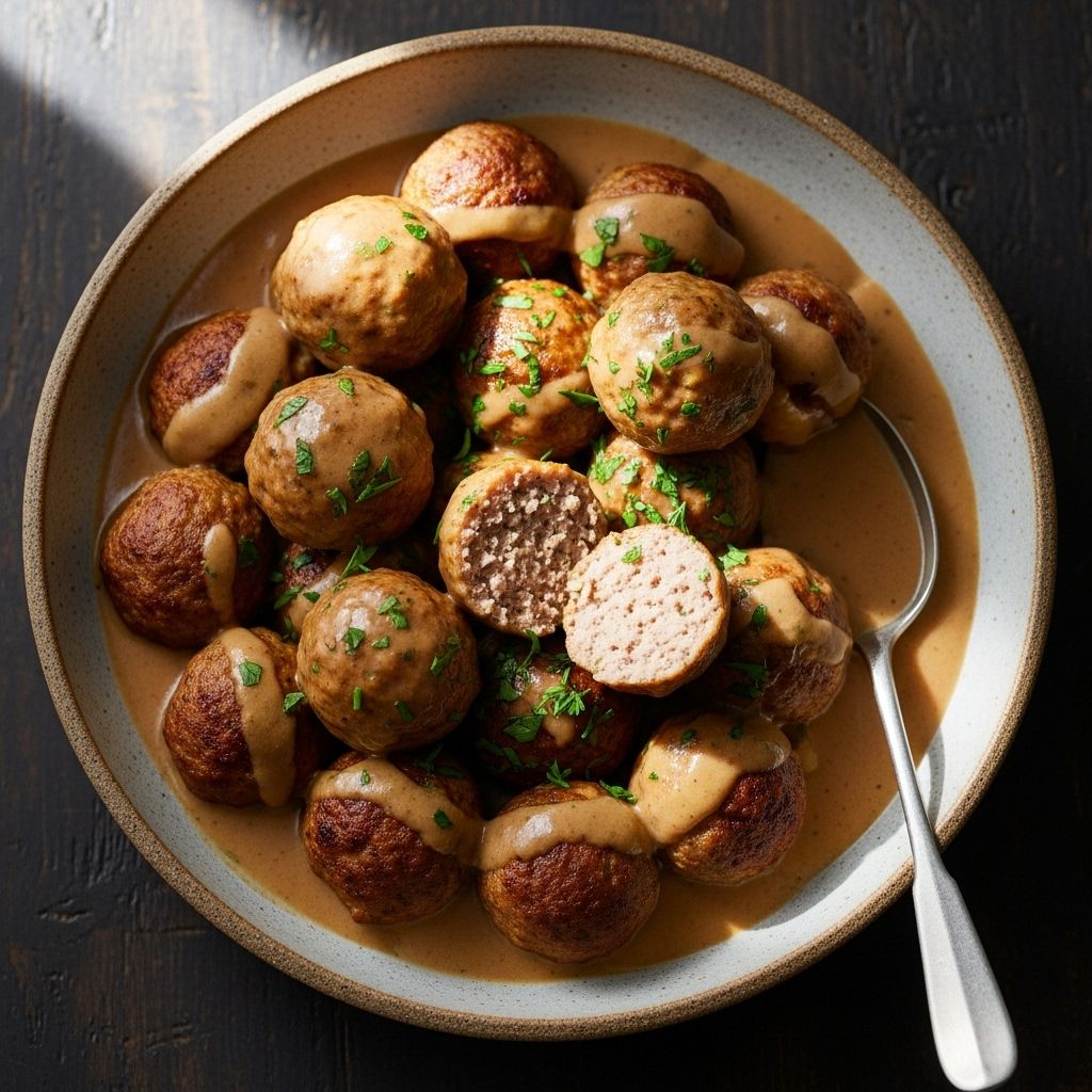 Tender, spiced bites bound by milk-soaked crumbs in a rich, velvety sauce.