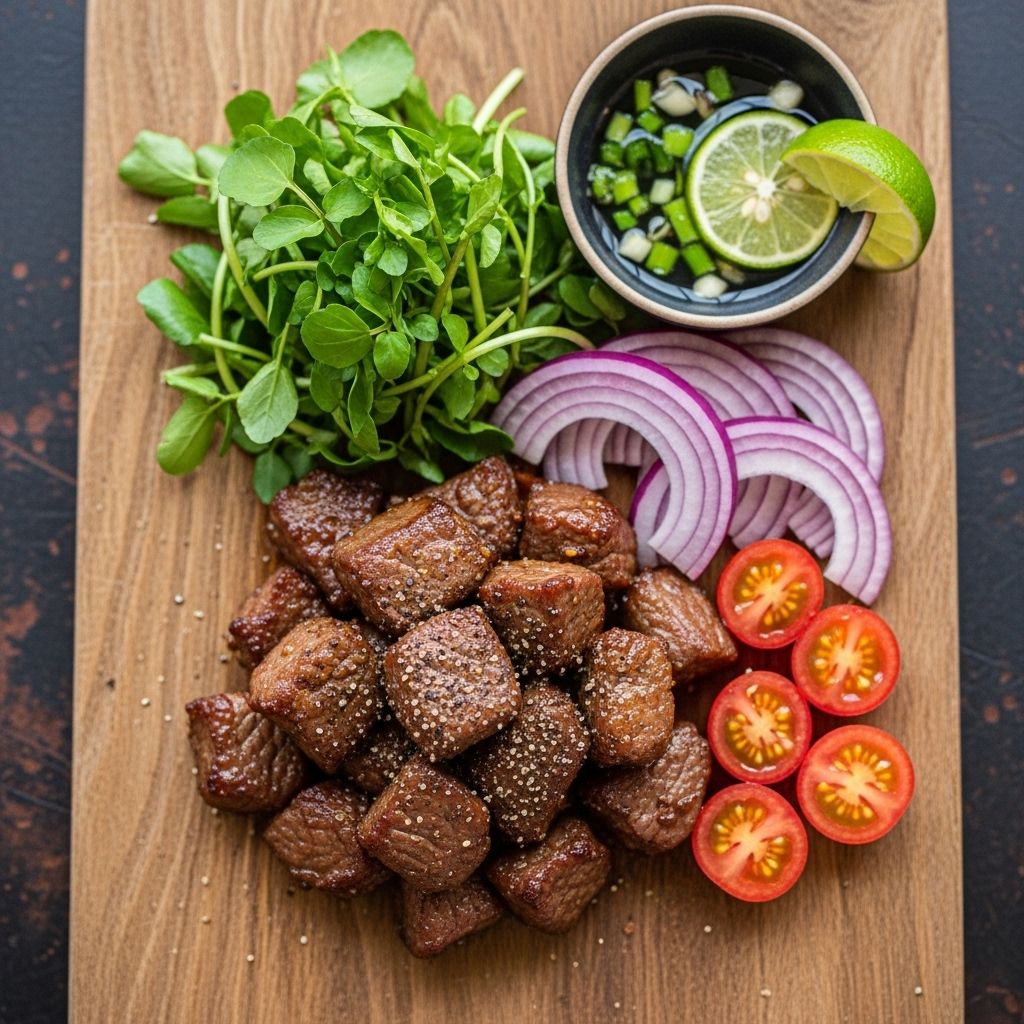 Master the art of making authentic Vietnamese Shaking Beef with this detailed step-by-step guide and recipe