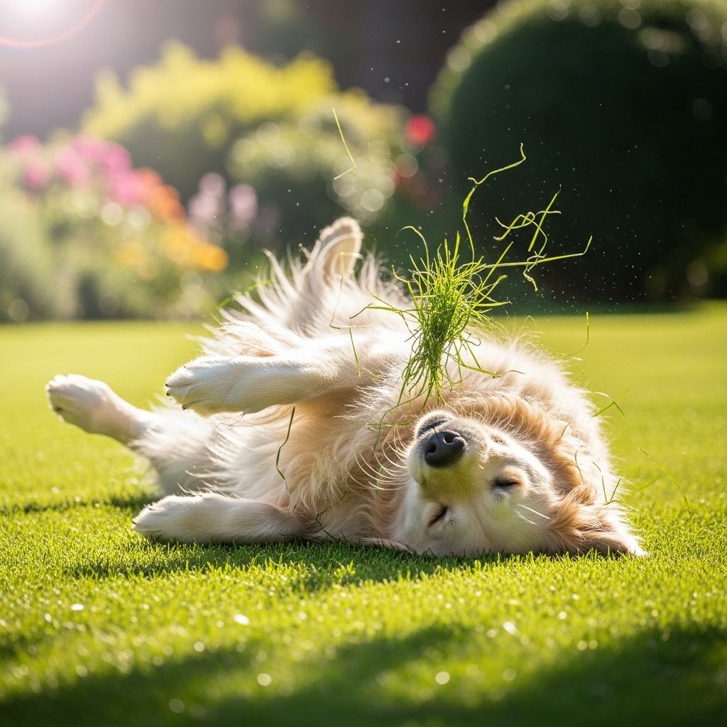 An instinctive behavior that lets canines enjoy scents, cool off, and find itch relief.