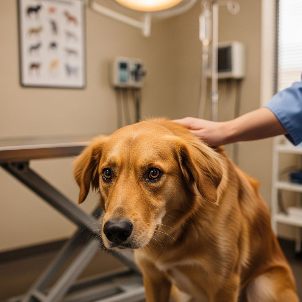 Familiar scents and gentle handling help pups stay calm in clinical environments.