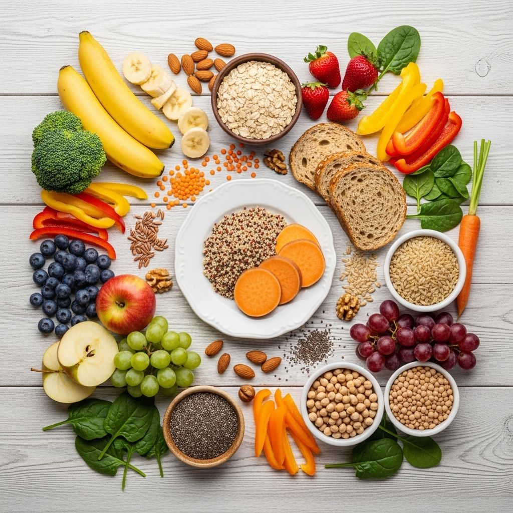 Fiber-rich grains, fruits, and legumes promote steady blood sugar and uplift mood.