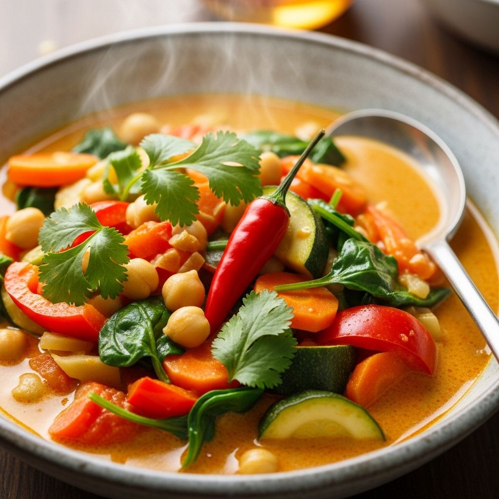 Bright vegetables and warm spices meld into a creamy, nourishing meal for busy nights.