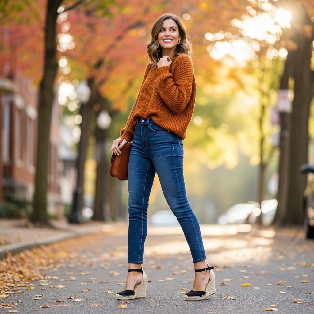 Master chic, versatile looks by pairing your favorite jeans with wedge sandals for the ultimate fall style upgrade.