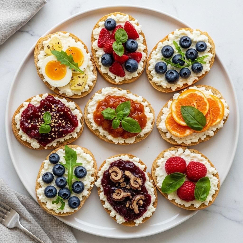A creamy spread and protein-rich toppings make each toast a flavorful, satisfying treat.