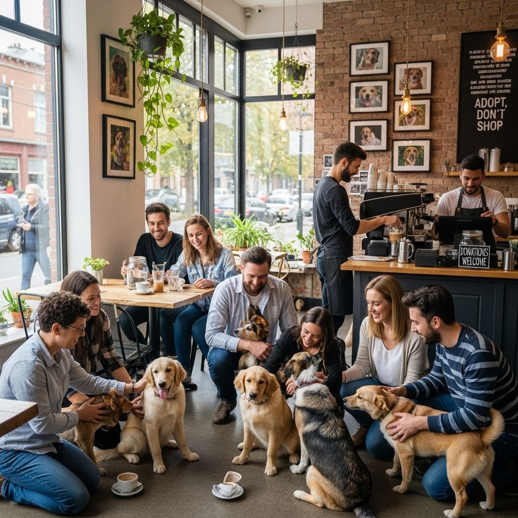 Enjoy a warm espresso amidst playful pups while supporting local shelter efforts.