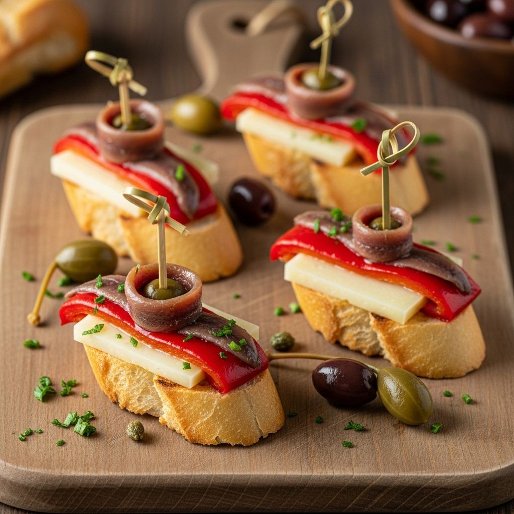This bite-sized tapas highlights a lively interplay of briny, sweet, and creamy notes.