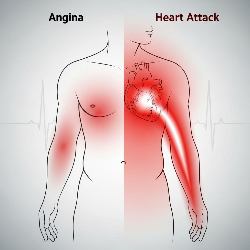 Learn the differences between angina and a heart attack, covering symptoms, causes, treatment, and urgent warning signs.