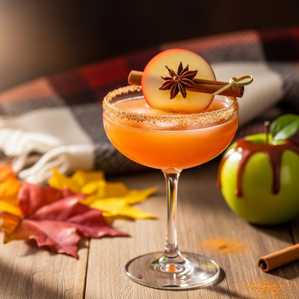 A spice-kissed rim and crisp fruit garnish transform every sip into a cozy celebration.