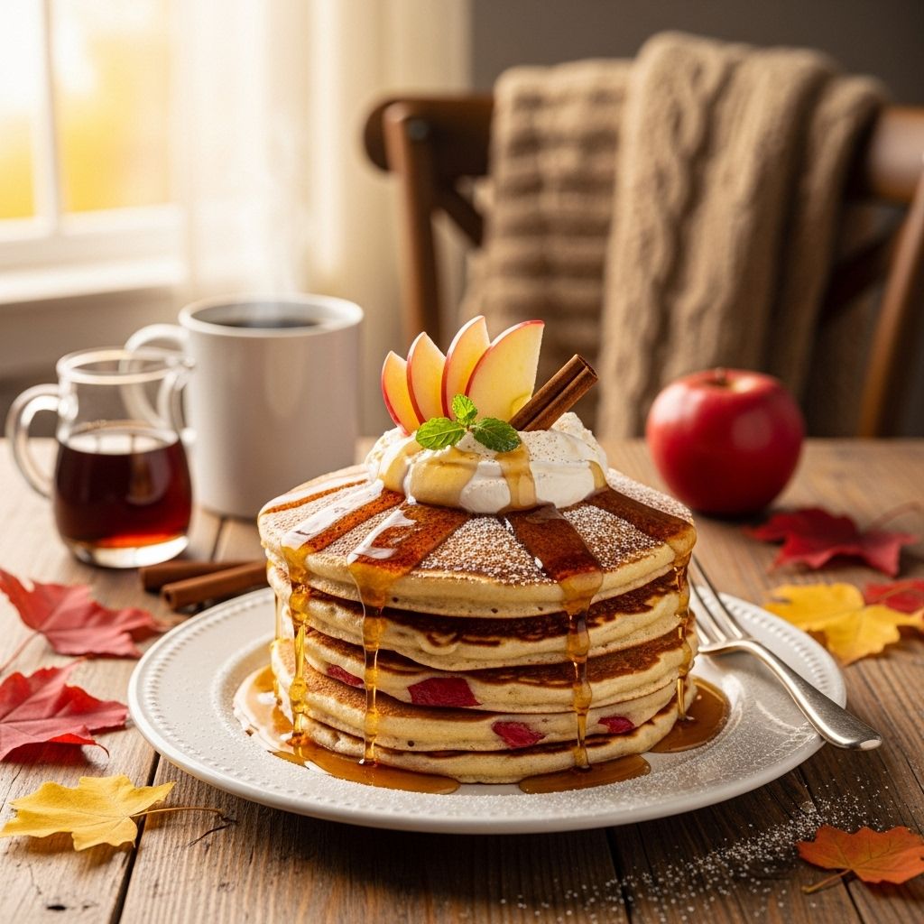 Each fluffy stack captures a harmony of tart fruit and spicy warmth in every mouthful.