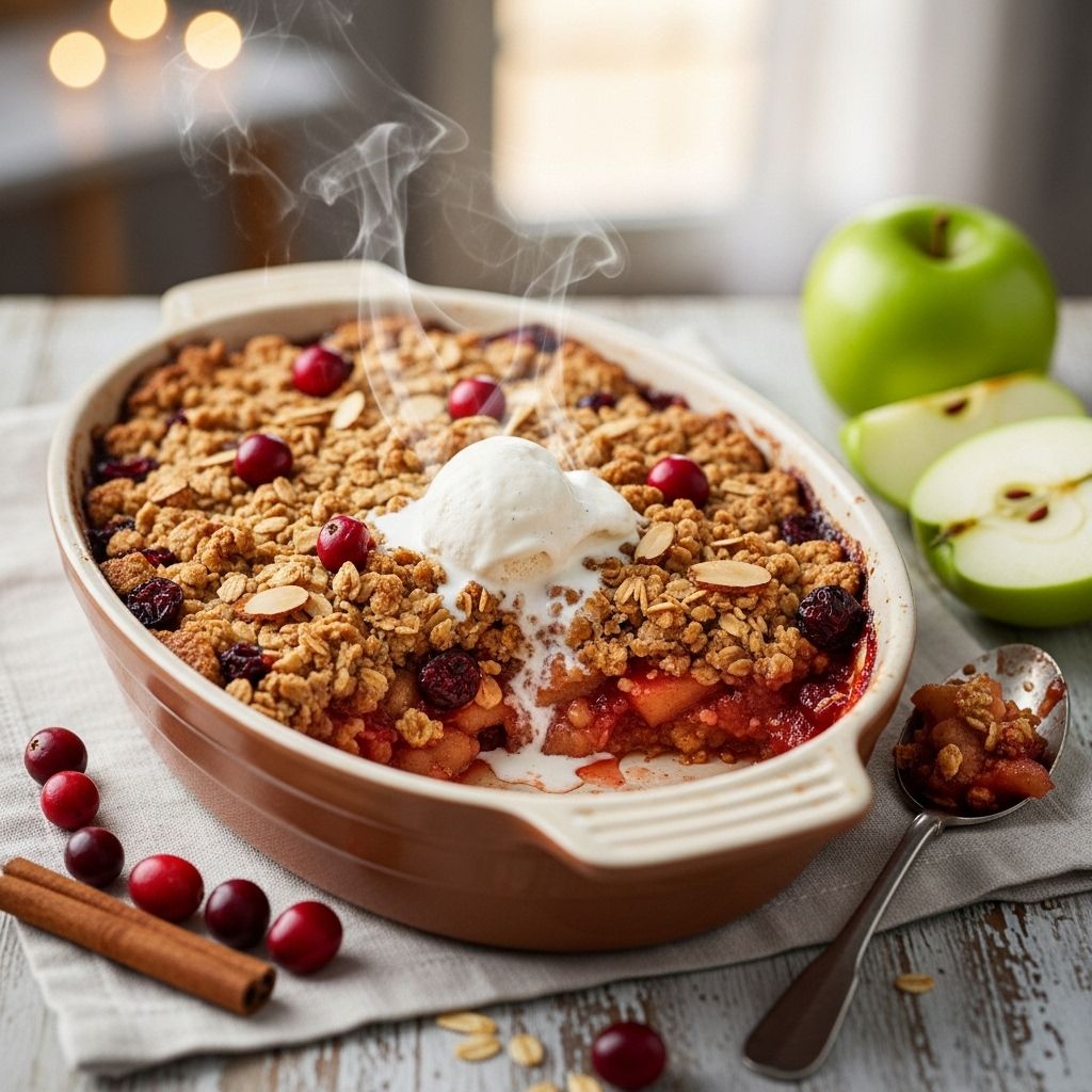 Warm baked apples and tart cranberries come together in this crowd-pleasing crisp, perfect for weeknights or festive gatherings.